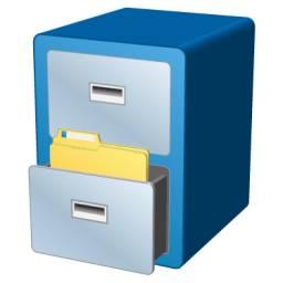Blue file cabinet with one drawer open